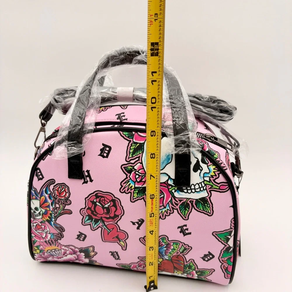 Ed Hardy‎ Pink Skull Roses Butterflies Lunch Tote Insulated Thermal Lining